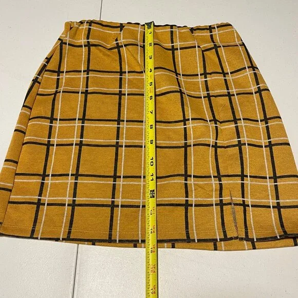 Girls Yellow Plaid Mini Skirt With Slit Detail By Popular Basics Size S - Picture 8 of 9